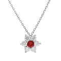 Colliers sur Artemare : Collier en argent rhodi&eacute; cha&icirc;ne avec pendentif marguerite en oxydes rouge fonc&eacute; au centre et contour blancs sertis 40+5cm