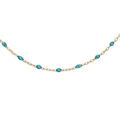 Colliers sur Artemare : Collier Sautoir en argent et dorure jaune cha&icirc;ne avec olives couleur bleu transparent 60+10cm