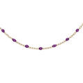 Collier Sautoir en argent et dorure jaune cha&icirc;ne avec olives couleur violet transparent 60+10cm Artemare