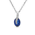 Collier en argent rhodi&eacute; cha&icirc;ne avec pendentif goutte d'oxyde bleu fonc&eacute; et drap&eacute; avec oxydes blancs sertis 42+3cm