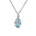 Collier en argent rhodi&eacute; cha&icirc;ne avec pendentif goutte d'oxyde bleu ciel et drap&eacute; avec oxydes blancs sertis 42+3cm Artemare