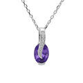 Collier en argent rhodi&eacute; cha&icirc;ne avec pendentif goutte d'oxyde violet et drap&eacute; avec oxydes blancs sertis 42+3cm Artemare