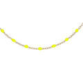 Collier Sautoir en argent et dorure jaune cha&icirc;ne avec olives couleur jaune fluo 60+10cm