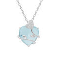 Colliers sur Artemare : Collier en argent platin&eacute; cha&icirc;ne avec pendentif coeur oxyde bleu ciel et arabesque d'argent 42+3cm
