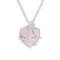 Collier en argent platin&eacute; cha&icirc;ne avec pendentif coeur oxyde rose et arabesque d'argent 42+3cm Artemare