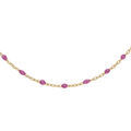 Collier Sautoir en argent et dorure jaune cha&icirc;ne avec olives couleur framboise transparent 60+10cm