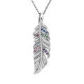 Collier en argent rhodi&eacute; cha&icirc;ne avec pendentif plume et oxydes multi couleurs 42+36cm Artemare