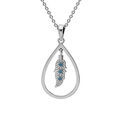 Collier en argent platin&eacute; cha&icirc;ne avec pendentif goutte &eacute;vid&eacute;e et plume avec oxyde bleu 42+3cm Artemare