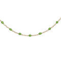 Collier Sautoir en argent et dorure jaune cha&icirc;ne avec olives couleur vert 60+10cm Artemare