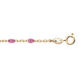 Cha&icirc;ne de cheville en argent et dorure jaune avec olives couleur framboise transparent 23+3cm
