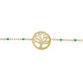Bracelet en acier et PVD jaune cha&icirc;ne avec olives couleur vert et pastille arbre de vie 16+3cm