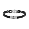 Bracelets sur Artemare : Bracelet en acier et cordon noir avec grain de caf&eacute; au centre longueur 20cm r&eacute;glable