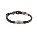 Bracelet junior en acier et cuir bovin marron double rang motif boucle et rondelles PVD rose - 16.5cm r&eacute;glable Artemare