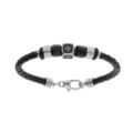 Bracelet junior en acier et cuir bovin tress&eacute; noir avec cube motif &eacute;toile et rondelles en PVD noir 14.5cm+2.5cm Artemare