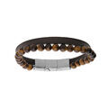 Bracelet en acier et cuir marron avec perles Oeil de Tigre 6mm 19.5cm + 1cm double fermoir Artemare