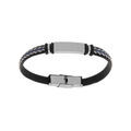 Bracelet junior en acier et cuir noir plaque identit&eacute; &agrave; graver avec cordon bleu tress&eacute; 16cm r&eacute;glable Artemare