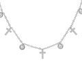 Collier en acier cha&icirc;ne avec pampilles croix et oxydes blancs sertis 39+5cm Artemare
