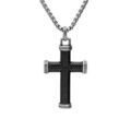 Colliers sur Artemare : Collier en acier cha&icirc;ne avec pendentif croix striee en PVD noir 50+5cm