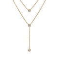 Collier en acier dor&eacute; forme cravate double rang avec 3 oxydes blancs sertis - 38+4cm