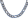Chaine sur Artemare : Collier en acier maille 1+3 larguer 6mm et PVD bross&eacute; aspect patin&eacute; chanfrein bleu 55cm