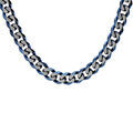 Collier en acier maille gourmette largeur 6mm avec PVD bross&eacute; aspect patin&eacute; chanfrein bleu 55cm