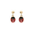 Boucles d'oreille sur Artemare : Boucles d'oreille en plaqu&eacute; or pendante coccinelle rouge et fermoir poussette
