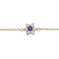Bracelets sur Artemare : Bracelet en plaqu&eacute; or cha&icirc;ne avec marguerite oxydes centre bleu fonc&eacute; et contour blancs sertis 16.5+2cm
