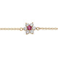 Bracelets sur Artemare : Bracelet en plaqu&eacute; or cha&icirc;ne avec marguerite oxydes centre rouge fonc&eacute; et contour blancs sertis 16.5+2cm