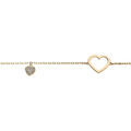 Bracelets sur Artemare : Bracelet en plaqu&eacute; or cha&icirc;ne avec coeur &eacute;vid&eacute; et pampille coeur oxydes blancs sertis 16+3cm