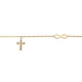 Bracelet en plaqu&eacute; or cha&icirc;ne avec infini et pampilles croix oxydes blancs sertis 16+3cm