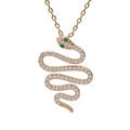 Collier en plaqu&eacute; or cha&icirc;ne avec pendenti serpent pav&eacute; d'oxydes blancs et yeux verts 40+5cm