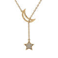 Collier en plaqu&eacute; or cha&icirc;ne avec lune &eacute;vid&eacute;e et 1 &eacute;toile pav&eacute;e d'oxydes blancs sertis 41+3cm Artemare