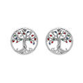 Boucles d'oreille en argent rhodi&eacute; arbre de vie multi couleurs et fermoir poussette Artemare
