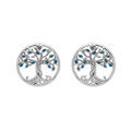 Boucles d'oreille en argent rhodi&eacute; arbre de vie de couleur bleu et fermoir poussette Artemare