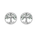 Boucles d'oreille en argent rhodi&eacute; arbre de vie de couleur verte et fermoir poussette Artemare
