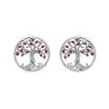 Boucles d'oreille en argent rhodi&eacute; arbre de vie de couleur rouge et fermoir poussette Artemare