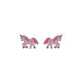 Boucles d'oreille sur Artemare : Boucles d'oreille enfant en argent rhodi&eacute; licorne rose et fermoir poussette