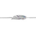 Bracelet en argent rhodi&eacute; cha&icirc;ne avec plume et oxydes multi couleurs 15.5+3cm