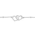 Bracelet en argent rhodi&eacute; cha&icirc;ne avec boule et double coeur granit&eacute; 15+3cm Artemare