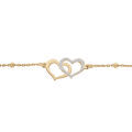 Bracelet en argent et dorure jaune cha&icirc;ne avec boule et double coeur granit&eacute; 15+3cm Artemare