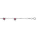Bracelet en argent rhodi&eacute; cha&icirc;ne avec coeurs oxydes rouge et blancs sertis 16+3cm