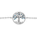 Bracelet en argent rhodi&eacute; cha&icirc;ne avec pastille arbre de vie couleur bleue 15+2.5cm