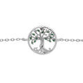 Bracelet en argent rhodi&eacute; cha&icirc;ne avec pastille arbre de vie couleur verte 15+2.5cm