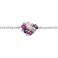 Bracelet en argent rhodi&eacute; cha&icirc;ne avec g&eacute;om&eacute;trie d'oxydes roses et violet 16+2cm