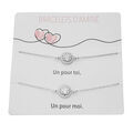 Bracelets d'amiti&eacute; en argent rhodi&eacute; double arbre de vie et oxydes blancs sertis 15+3cm sur son support cartonn&eacute;