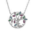 Collier en argent rhodi&eacute; cha&icirc;ne avec arbre de vie et oxydes multi couleurs 40+4cm