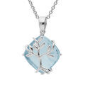Collier en argent platin&eacute; cha&icirc;ne avec pendentif oxyde bleu ciel motif arbre de vie 42+3cm