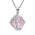 Collier en argent platin&eacute; cha&icirc;ne avec pendentif oxyde rose motif arbre de vie 42+3cm Artemare