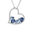 Colliers sur Artemare : Collier en argent rhodi&eacute; massif cha&icirc;ne avec pendentif coeur oxydes bleus contour oxydes blancs 40+5cm
