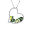 Colliers sur Artemare : Collier en argent rhodi&eacute; massif cha&icirc;ne avec pendentif coeur oxydes verts contour oxydes blancs 40+5cm